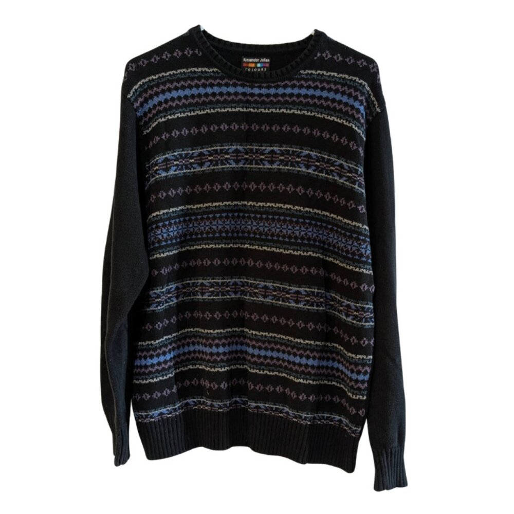 Alexander Julian Men's COLOURS Grandpa Sweater, Black, Size Large, Vintage 1990s